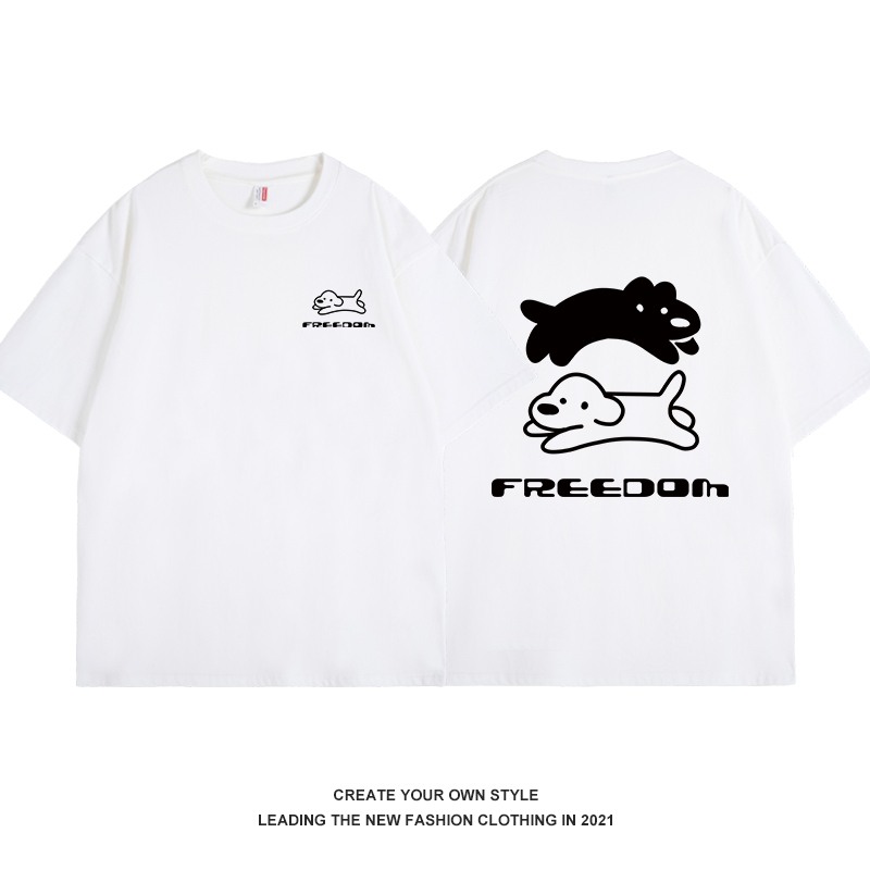 Japanese Cartoon Happy Puppy Pure Cotton Short Sleeve T-Shirt for Women – Casual Summer Couple Top in 2025 Y2K Style