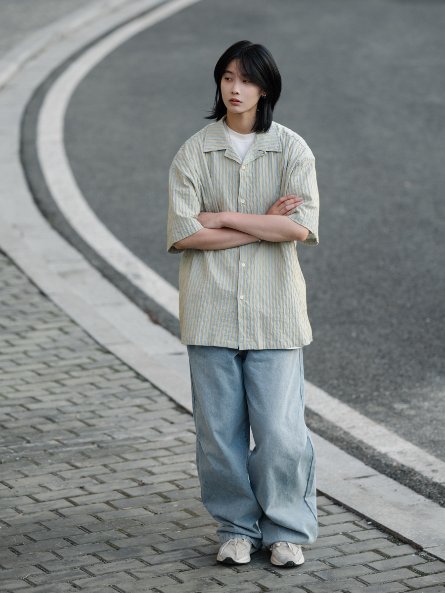 Japanese Gradient Retro Loose Straight-Leg Jeans for Men - Trendy Versatile Long Pants for Y2K and 90s Style