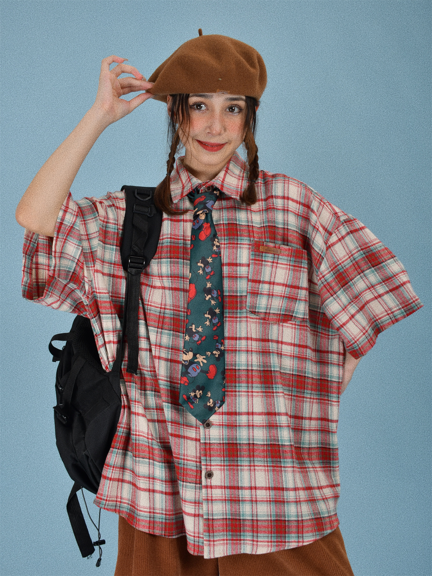 Japanese Retro Plaid Short Sleeve Shirt for Men and Women, Summer Loose Checkered Half Sleeve Top, Versatile 90s Style Fashion