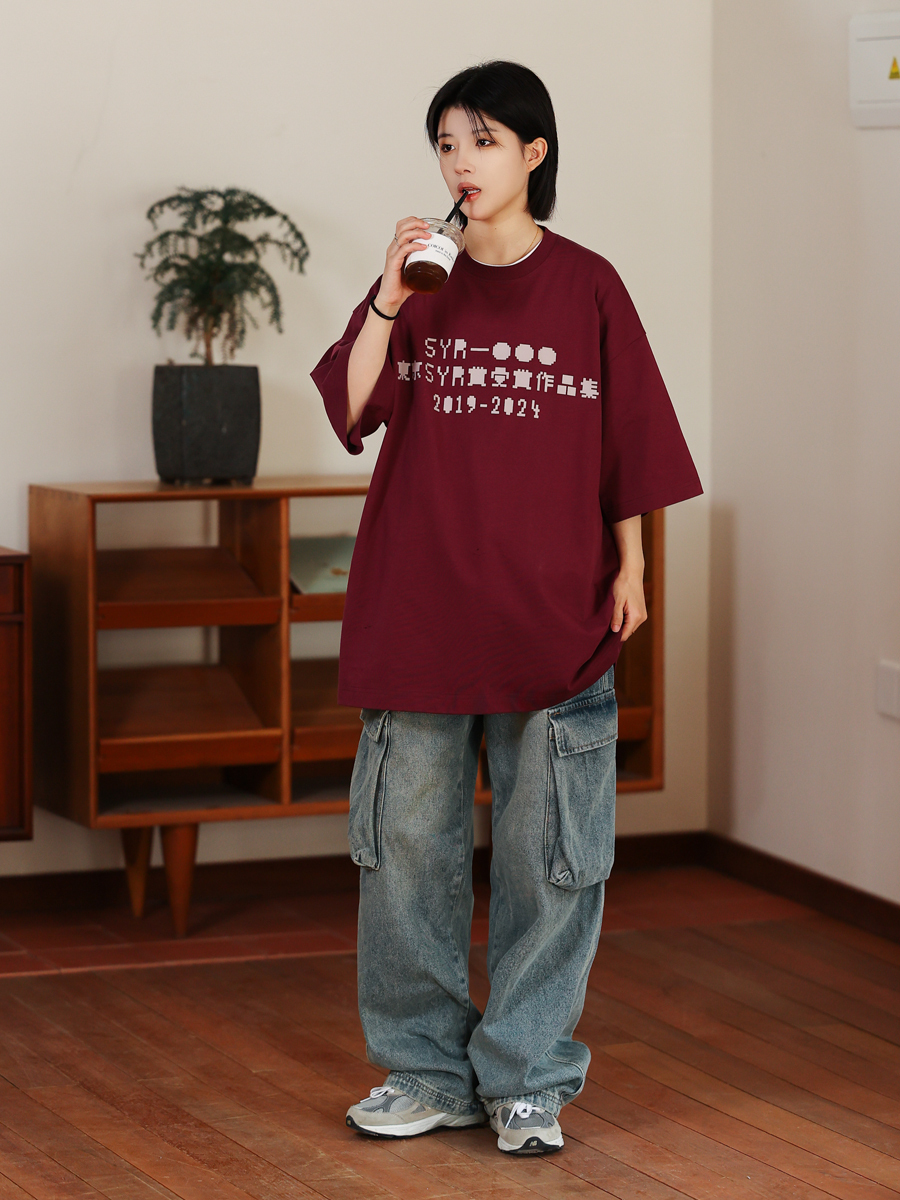 Japanese Retro Round Neck City Boy Short Sleeve T-Shirt for Men - Loose Fit Trendy Letter Print Tee, Y2K Style Fashion Top