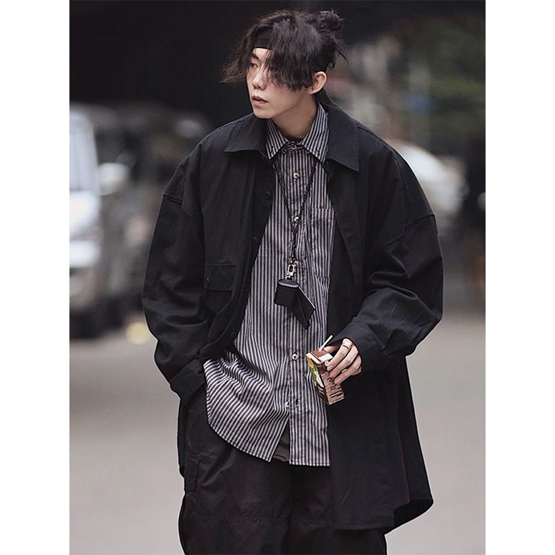 Japanese Retro Striped Long Sleeve Shirt Unisex Oversized Trendy 90s Inspired Casual Wear