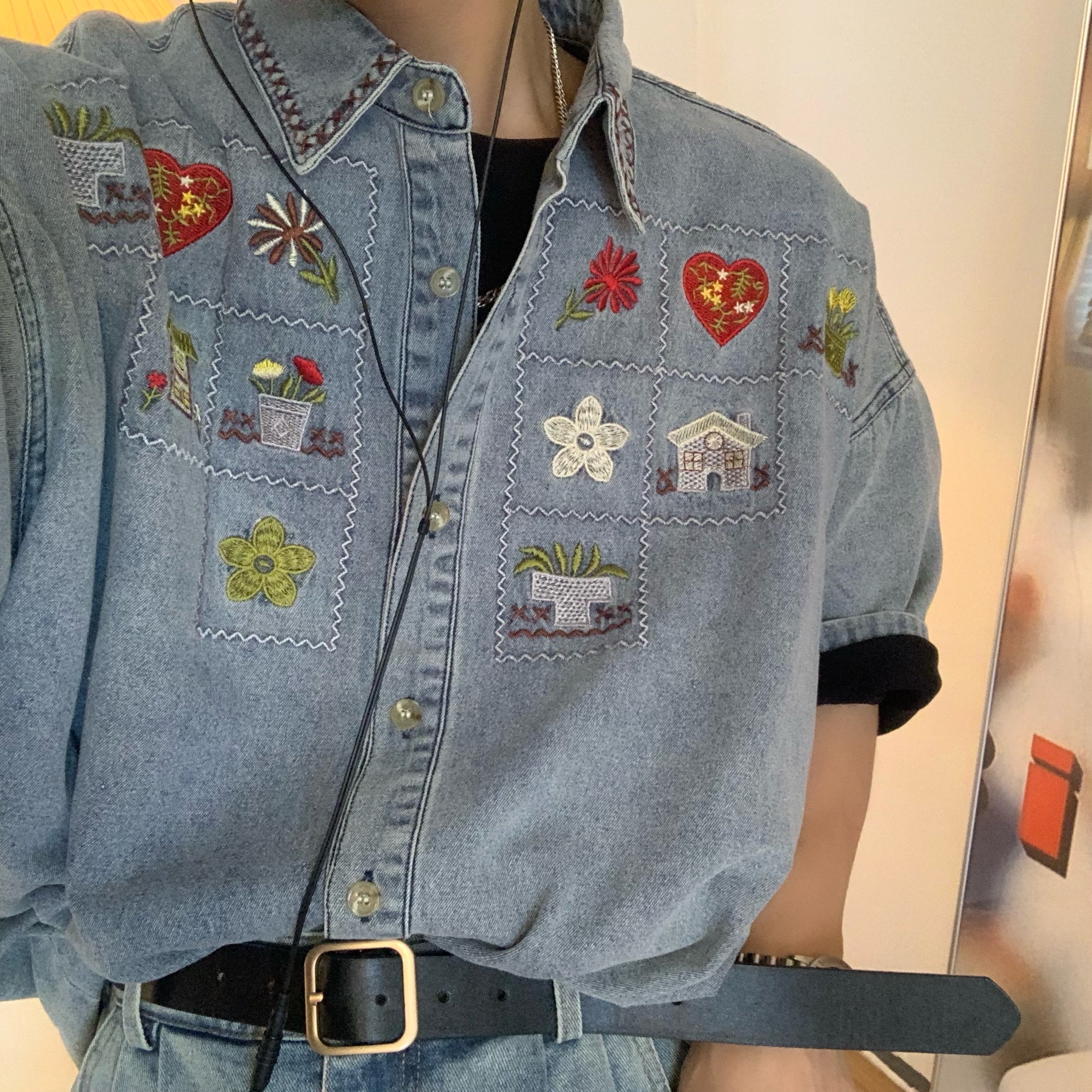 Japanese Retro Vintage Washed Denim Shirt for Summer - Short Sleeve Couple Top - 90s Inspired Fashion