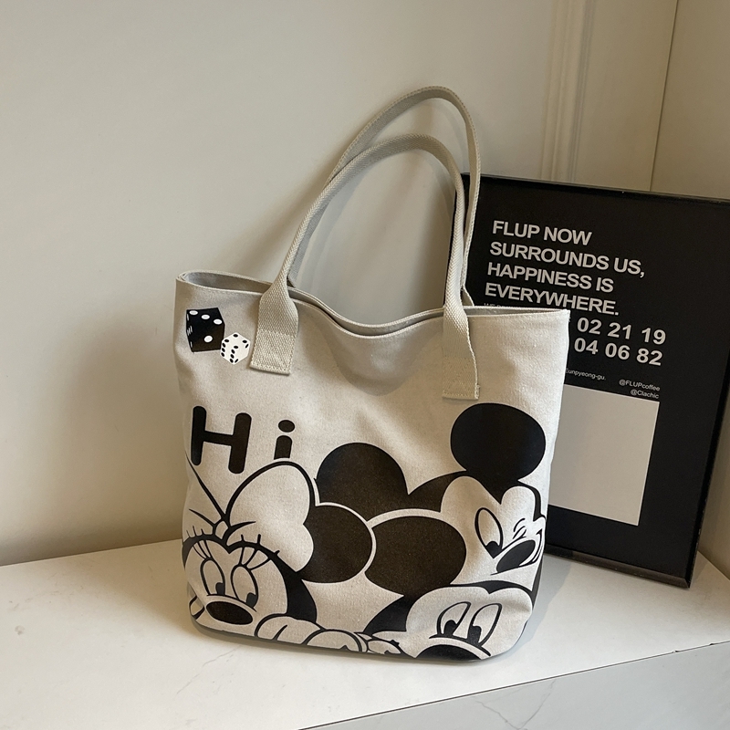 Japanese-Style Cartoon Canvas Tote Bag for Women - 2025 Large Capacity Student Shoulder Bag for Class and Commuting