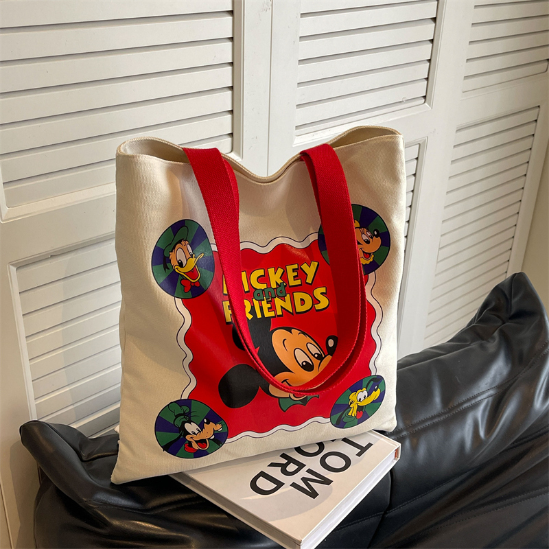 Japanese-Style Cartoon Canvas Tote Bag for Women, Large Capacity Commuter Shoulder Bag for Students, Hand-Held Book Bag