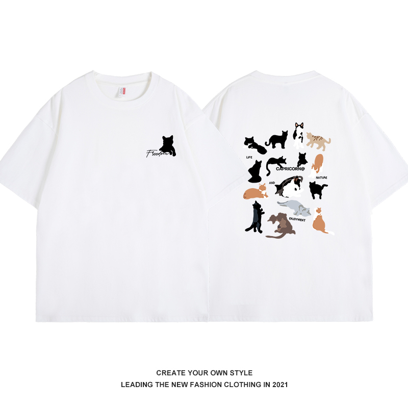 Japanese Style Cute Cat Short Sleeve T-Shirt for Women - 2025 Summer Casual Top, Perfect for Couples and Y2K Fashion Enthusiasts