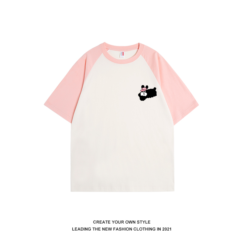 Japanese-Style Cute Running Dog Raglan Short Sleeve T-Shirt for Women - Summer Casual Versatile Spliced Tee