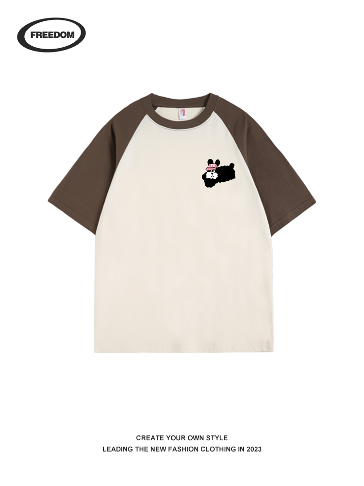 Japanese-Style Cute Running Dog Raglan Short Sleeve T-Shirt for Women - Summer Casual Versatile Spliced Tee