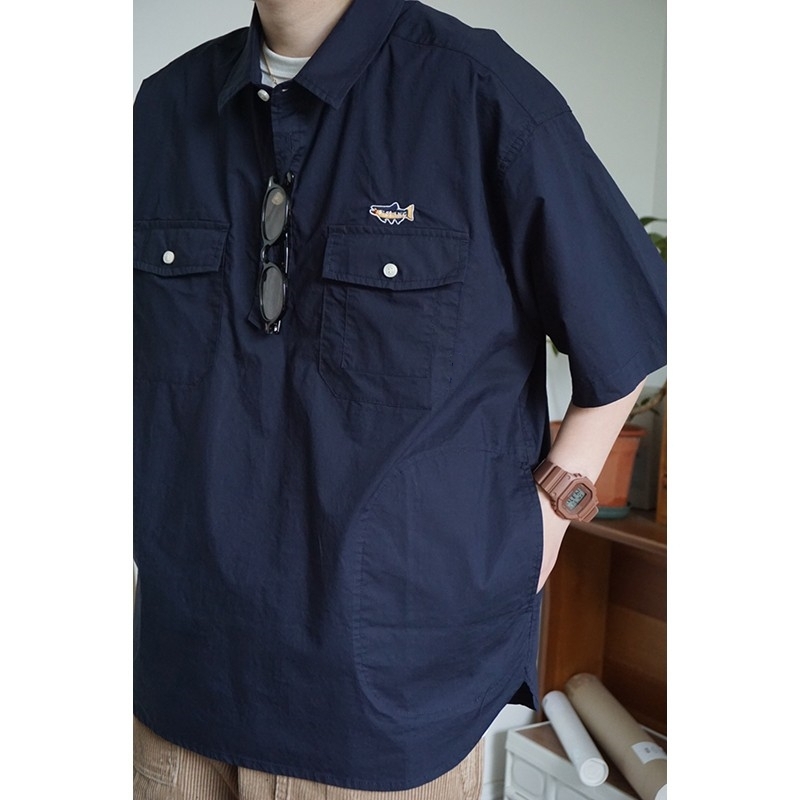Japanese-Style Embroidered Workwear Polo Shirt for Men & Women | Summer Loose Fit Retro Half-Sleeve Trendy Top