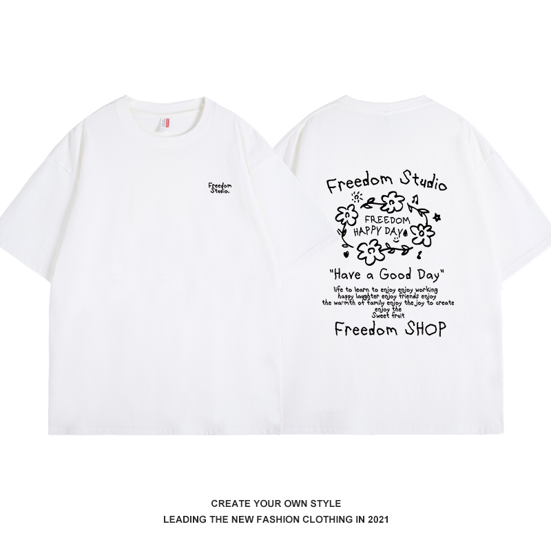 Japanese-Style Graffiti Floral Letter Pure Cotton Short-Sleeve T-Shirt for Women - Spring/Summer Casual 2025, Trendy Y2K Fashion Top