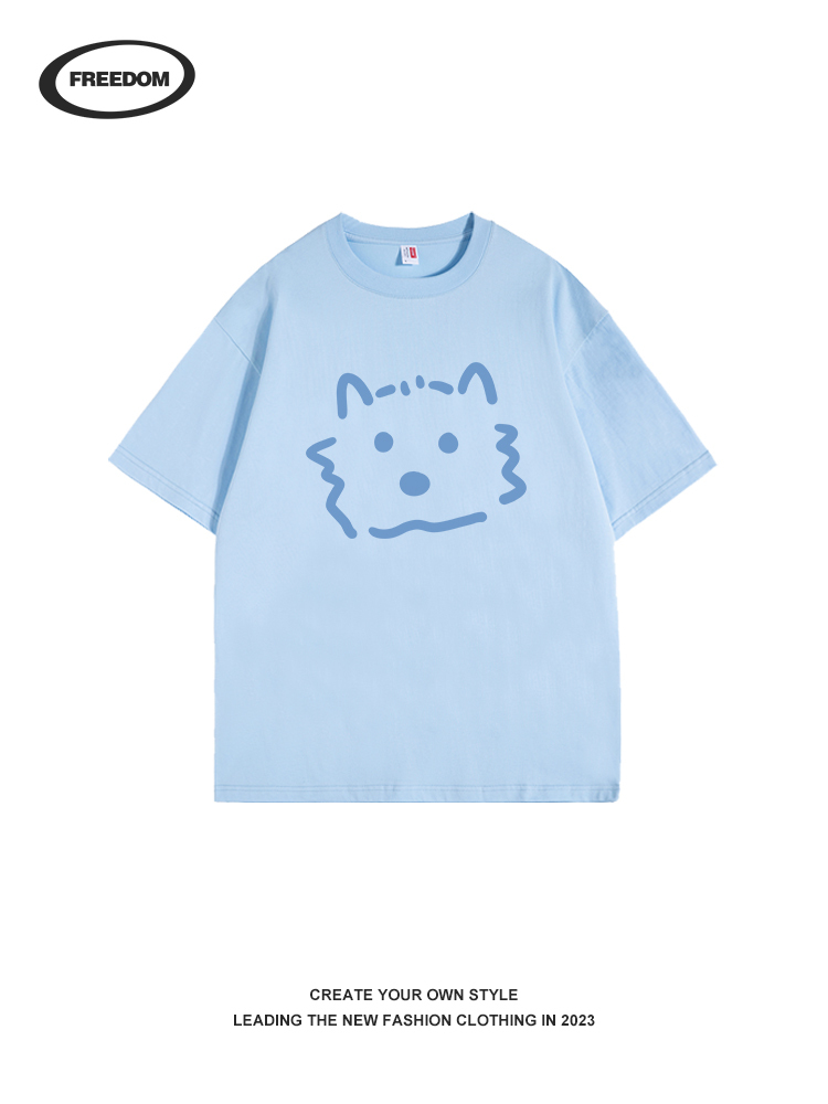 Japanese-Style Hand-Painted Dog Print Short-Sleeve Top for Women - Summer 2025 Sweet Couple T-Shirt