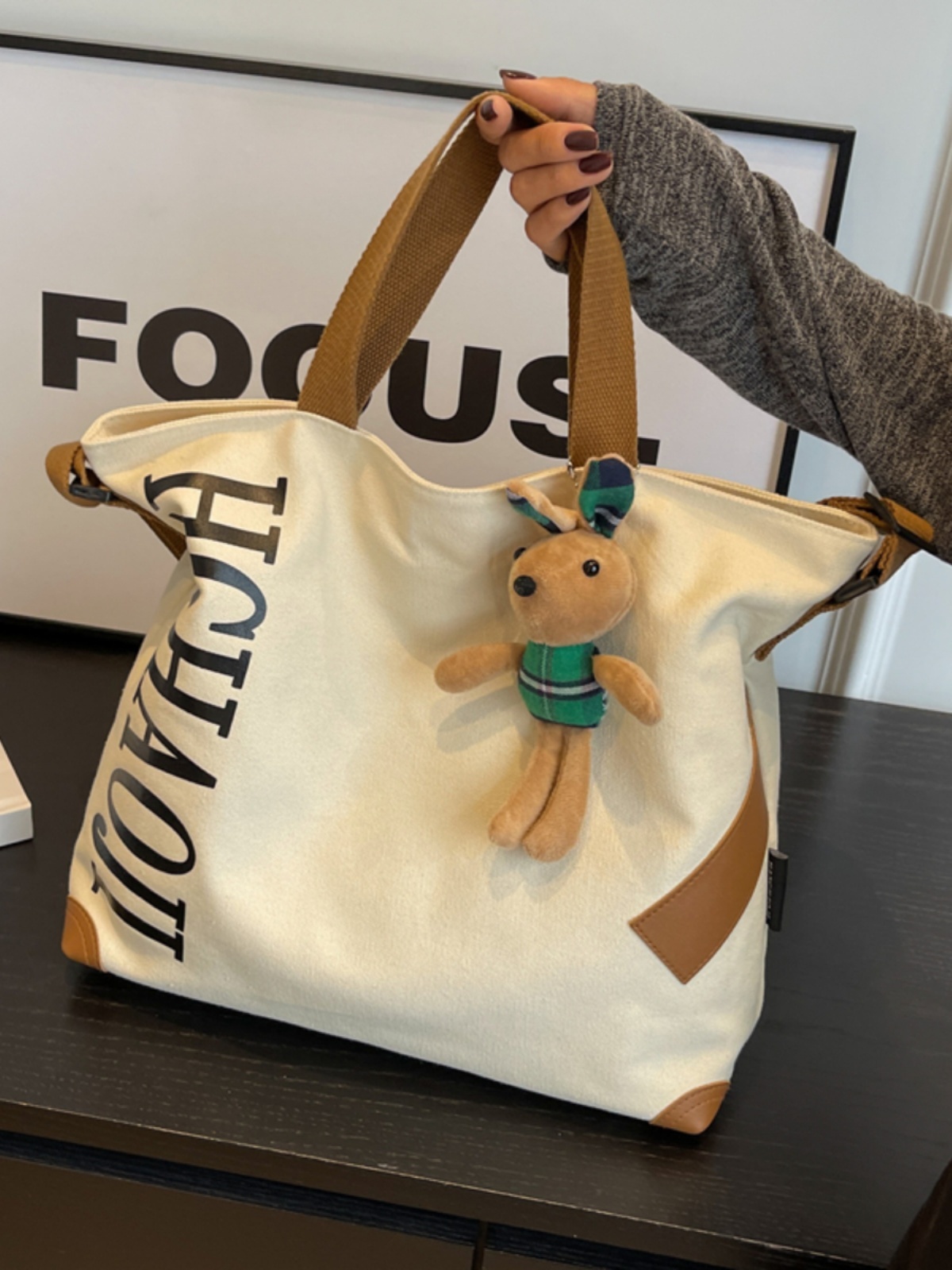 Japanese-Style Large Capacity Canvas Tote Bag for Women - Versatile Casual Commuting Handbag & Crossbody Bag