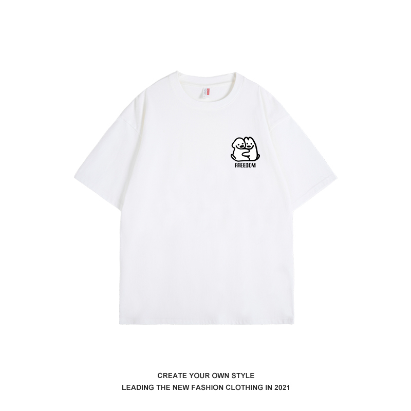 Japanese-Style Minimalist Dog Print Short-Sleeve Women's Top - Casual Cute Pure Cotton Shirt for 2025, Versatile Fashion Essential