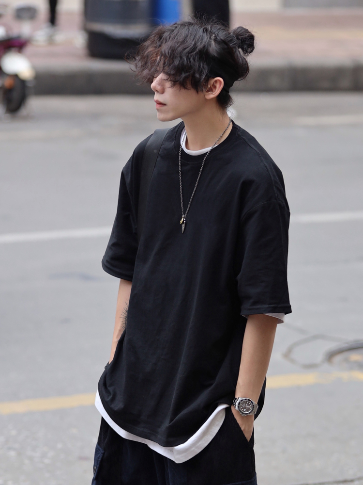 Japanese-Style Minimalist Heavyweight 250g Solid Color Short-Sleeve Men's T-Shirt - Loose Fit, Versatile Pure Cotton, Casual Wear