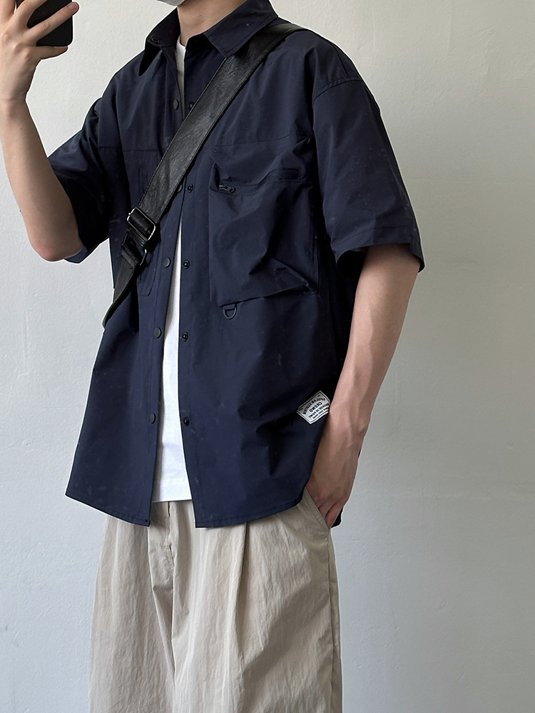 Japanese-Style Multi-Pocket Short Sleeve Shirt for Men and Women - Retro Loose Fit Casual Summer Workwear