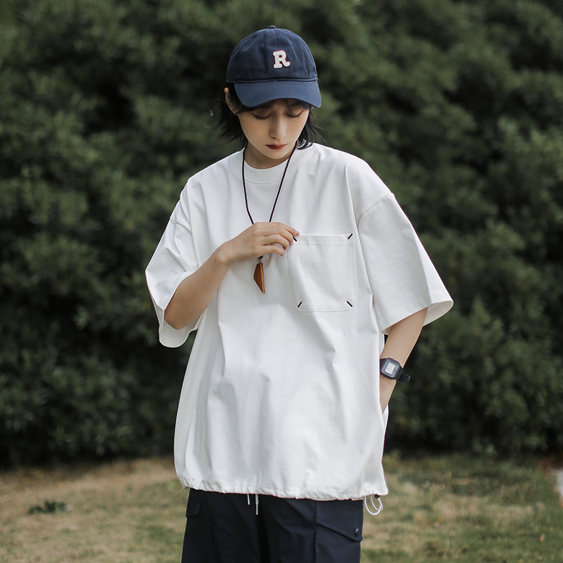 Japanese-Style Retro Cityboy Pocket Short-Sleeve T-Shirt for Men and Women - Summer Loose Casual Half-Sleeve Top