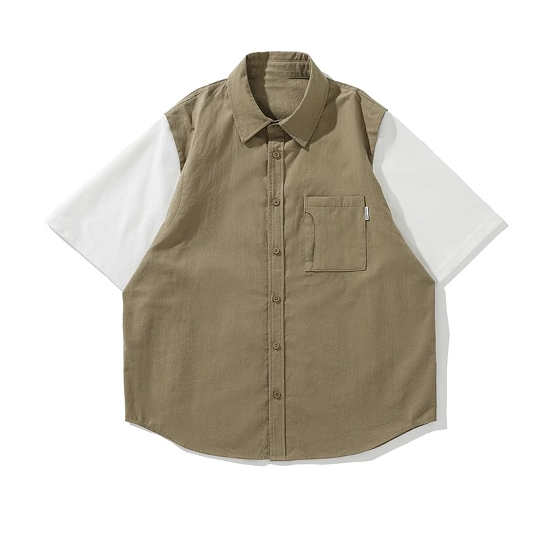 Japanese-Style Retro Fake Two-Piece Short Sleeve Shirt for Men and Women - Summer Loose Youth Couple Trendy Top