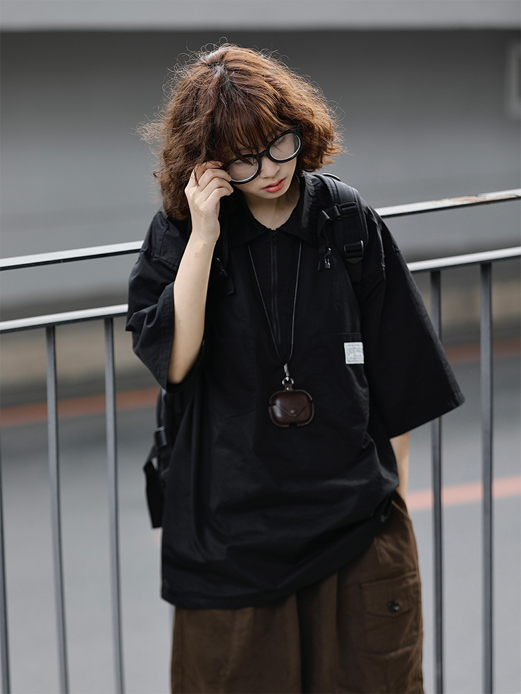 Japanese-Style Retro Loose Polo Shirt for Men and Women - Unisex Casual Short Sleeve T-Shirt, Summer City Boy Trend
