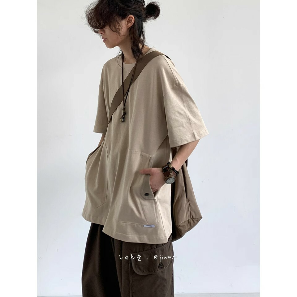 Japanese-Style Retro Pocket Short Sleeve T-Shirt for Men and Women - Loose Casual Versatile Summer Tee