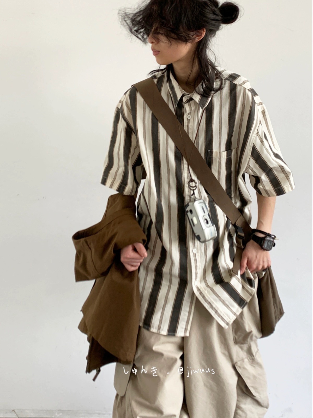 Japanese-Style Retro Vertical Striped Short Sleeve Shirt - Vintage Loose Casual Couple Top for Summer Trend