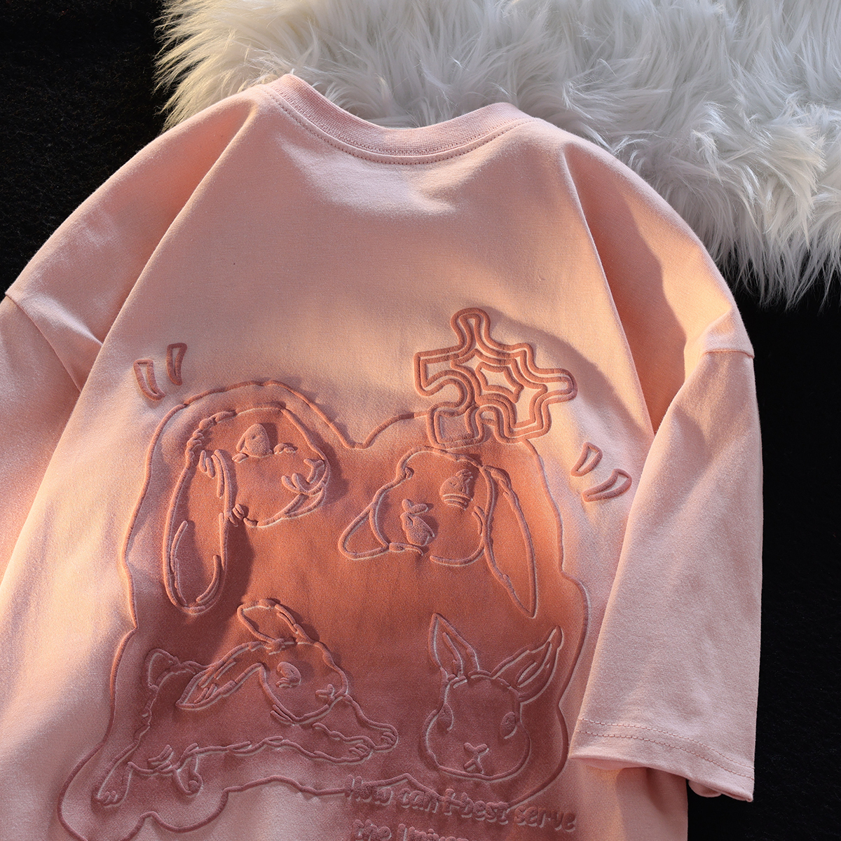 Japanese-Style Sweet Rabbit Print Short-Sleeve T-Shirt for Men & Women, Plus Size, Loose-Fitting, College Style, Pure Cotton, Versatile Couple Top