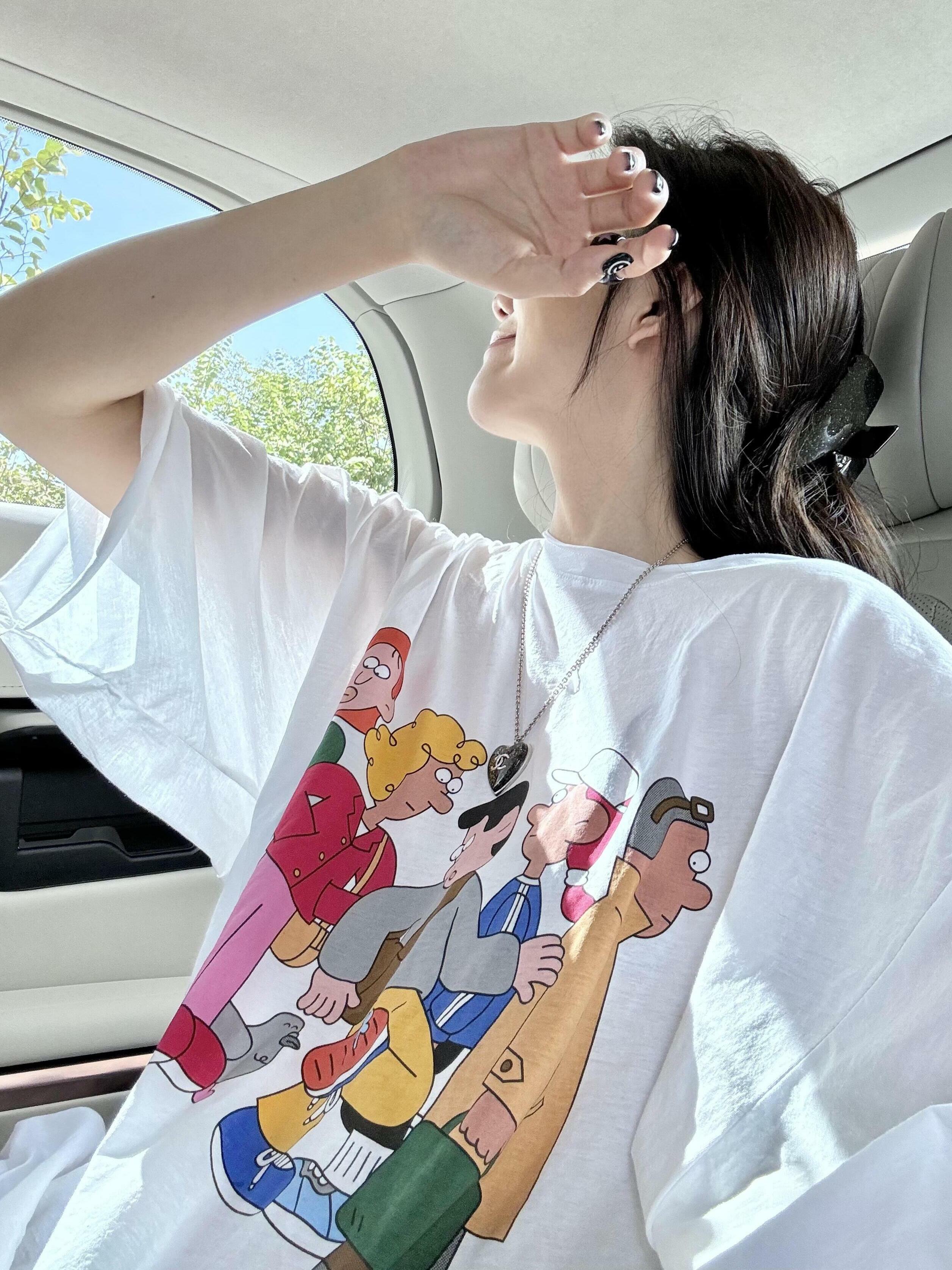 Korean Style Cartoon Character Printed Casual Loose Cotton T-Shirt for Women - Comfortable Round Neck Short Sleeve Top