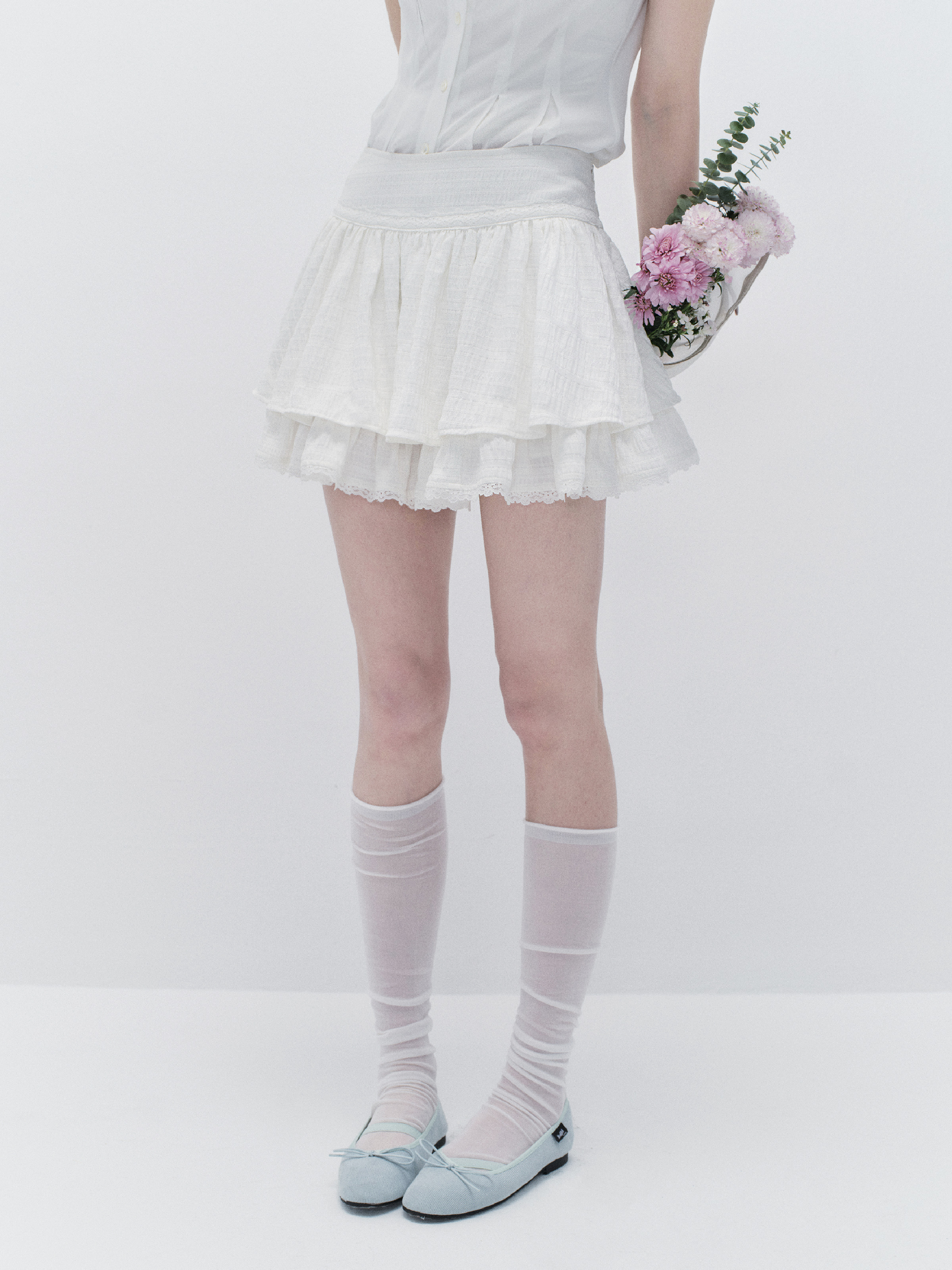 Korean Style Dou Dou Mei Sweet Cake Skirt - Multi-layer Lace Versatile White Skirt for Y2K Fashion