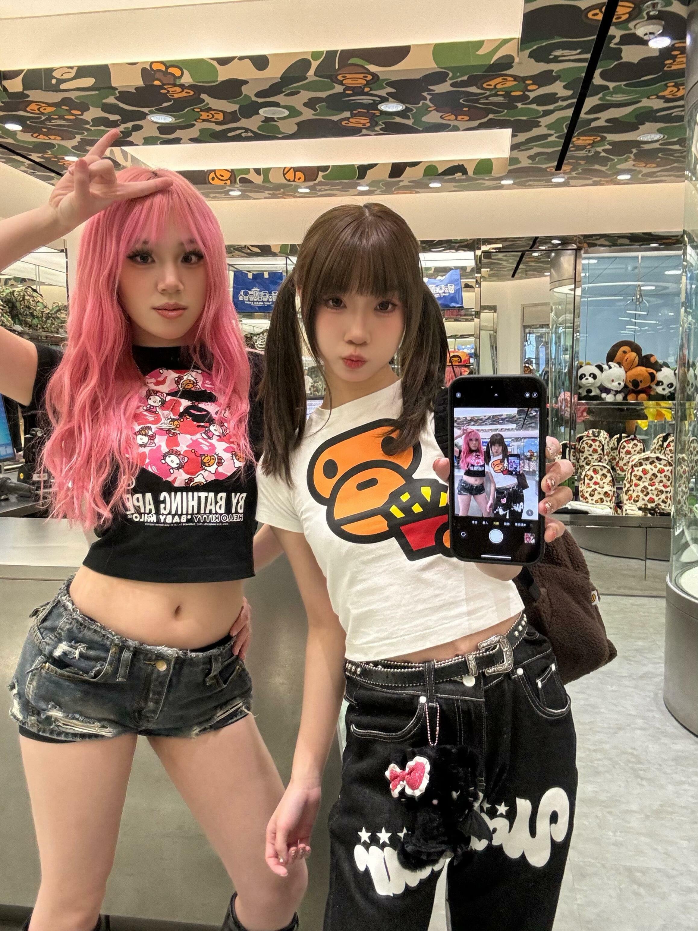 Korean Style Fun Fries Cartoon Print Slim Fit Cotton Top for Spicy Girls - High Elastic Short Sleeve Shirt