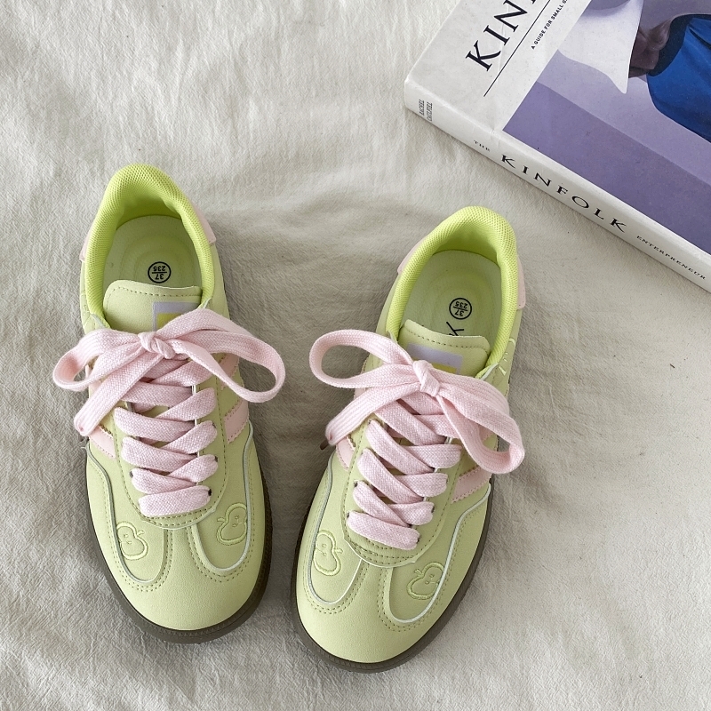 Korean Style Green Apple Training Shoes for Women - 2025 Casual White Sneakers, Versatile A-Gan Board Shoes