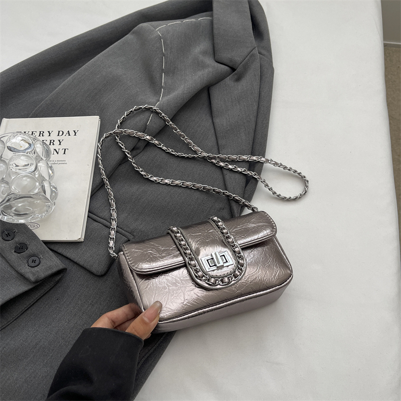 Korean Style High-End Silver Handbag for Women - Laser Cut Small Square Crossbody Bag with Chain Shoulder Strap, Spring/Summer 2025