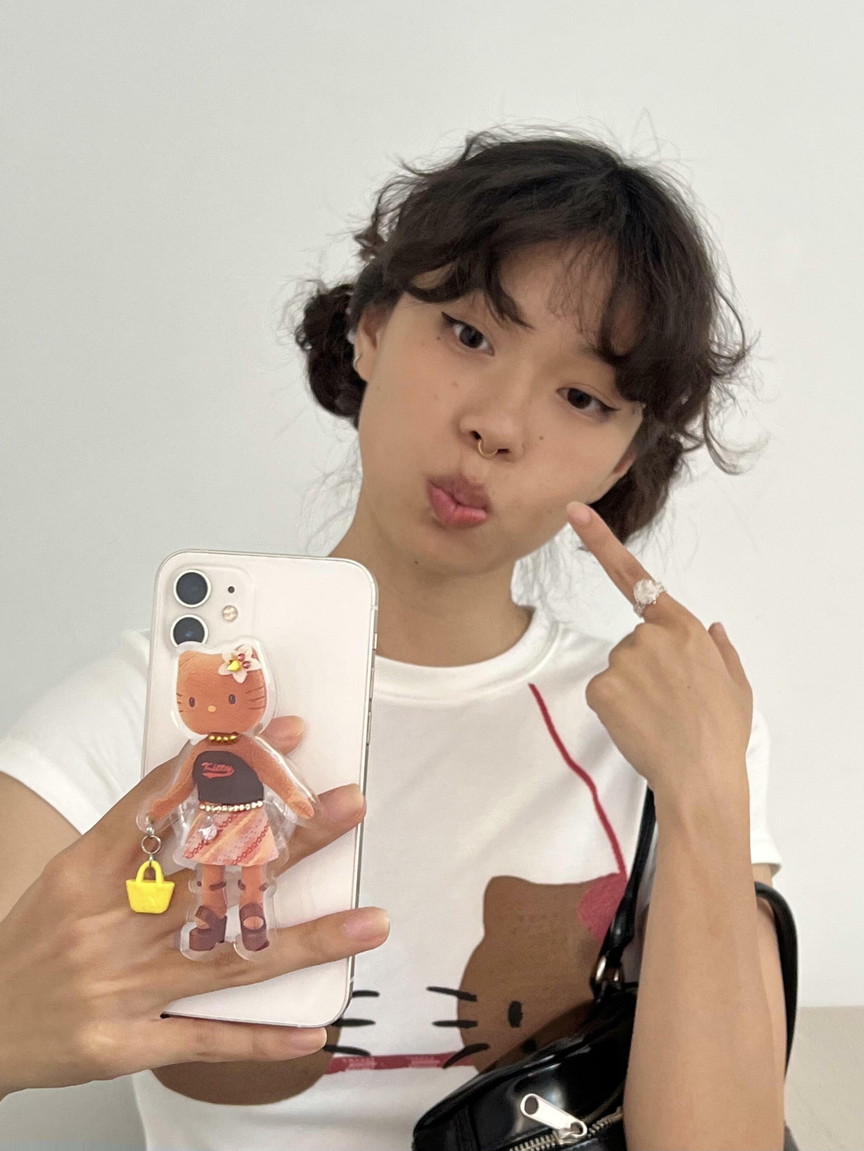 Korean Style Kitty-Themed Printed Short Sleeve Slim-Fit Cotton Top for Women - Sweet and Cool Age-Reducing Design