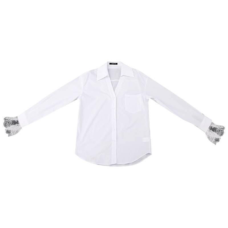 Korean Style Lace Design Spliced Fake Two-Piece Long Sleeve T-Shirt for Women - Elegant Spring Fashion Top
