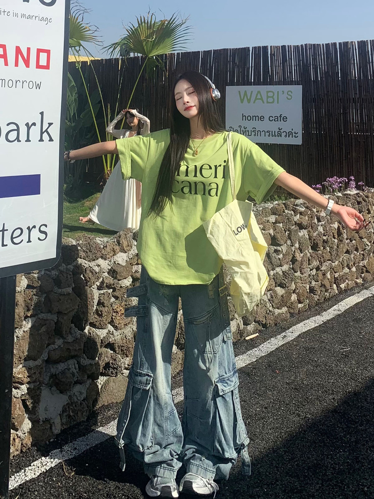 Korean Style Loose Casual Short Sleeve T-Shirt for Women with American Letter Print - Summer Round Neck Couple Top