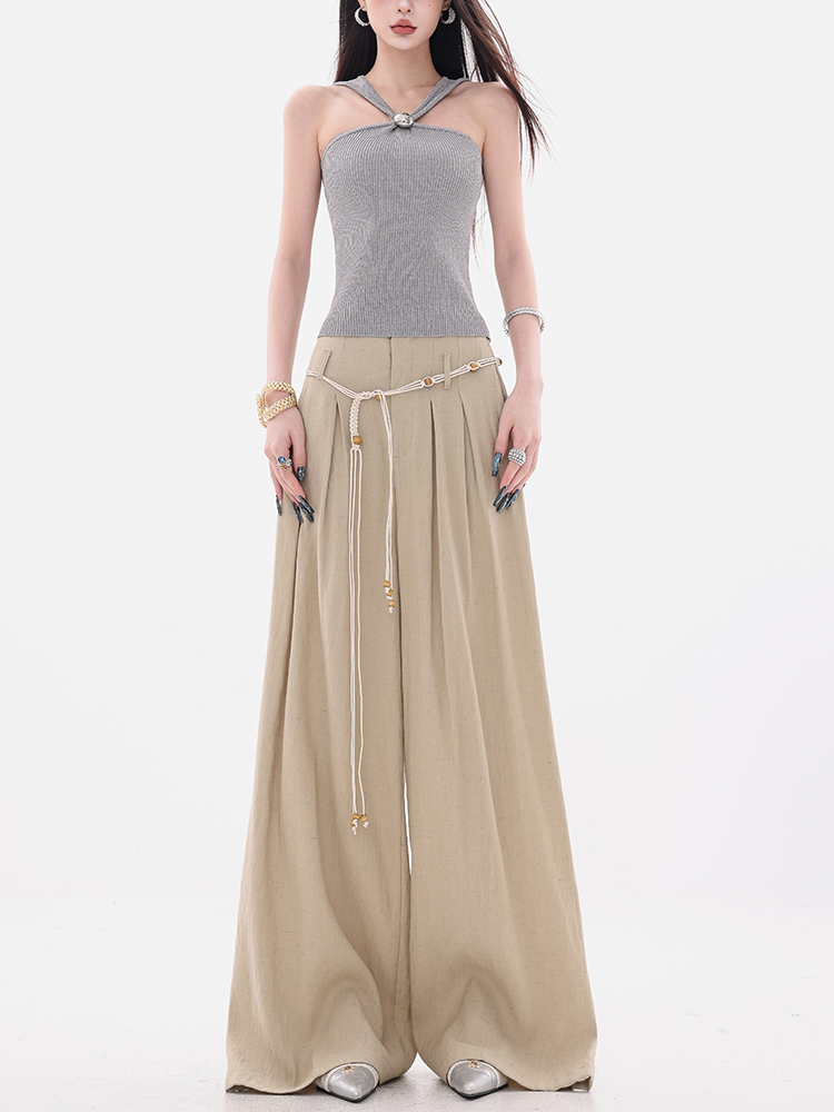 Korean Style Loose Wide-Leg Casual Pants for Women - Summer Pleated Floor-Length Trousers, Trendy 90s Fashion