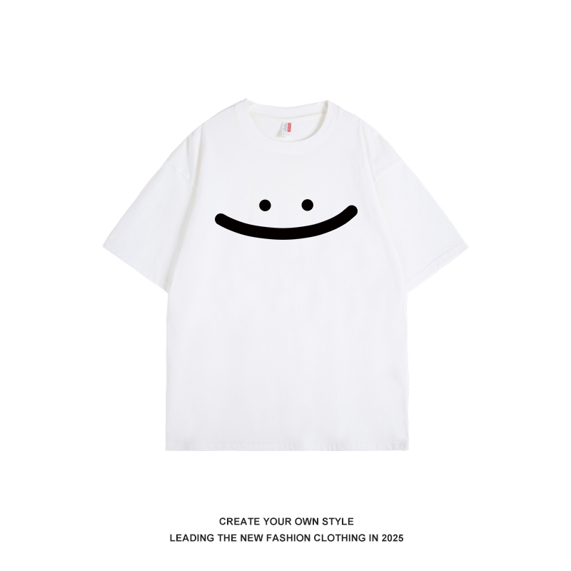 Korean-Style Minimalist Smiley Face Short-Sleeve T-Shirt for Men and Women - Versatile Casual Couple Top, Y2K Fashion