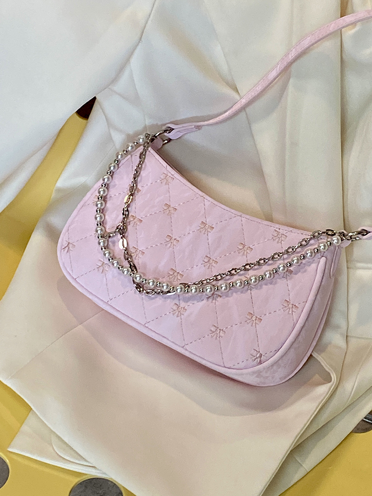 Korean-Style Pink Chain Underarm Crossbody Bag for Women - Trendy Small Shoulder Bag with Niche Design for 2025