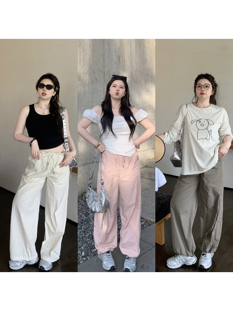 Korean Style Plus Size Ultra-Thin Cargo Pants for Women - Casual Outdoor Mountaineering Feu Parachute Design