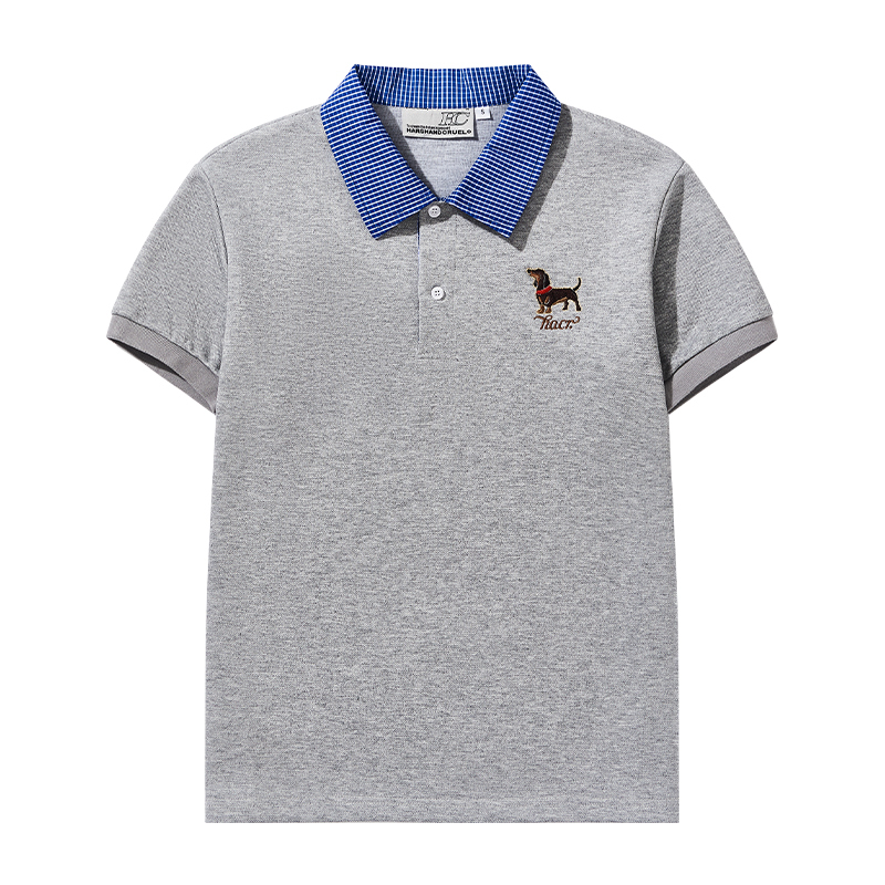 Korean-Style Retro College Plaid Collar Fake Two-Piece Color-Blocked Embroidered Polo Shirt