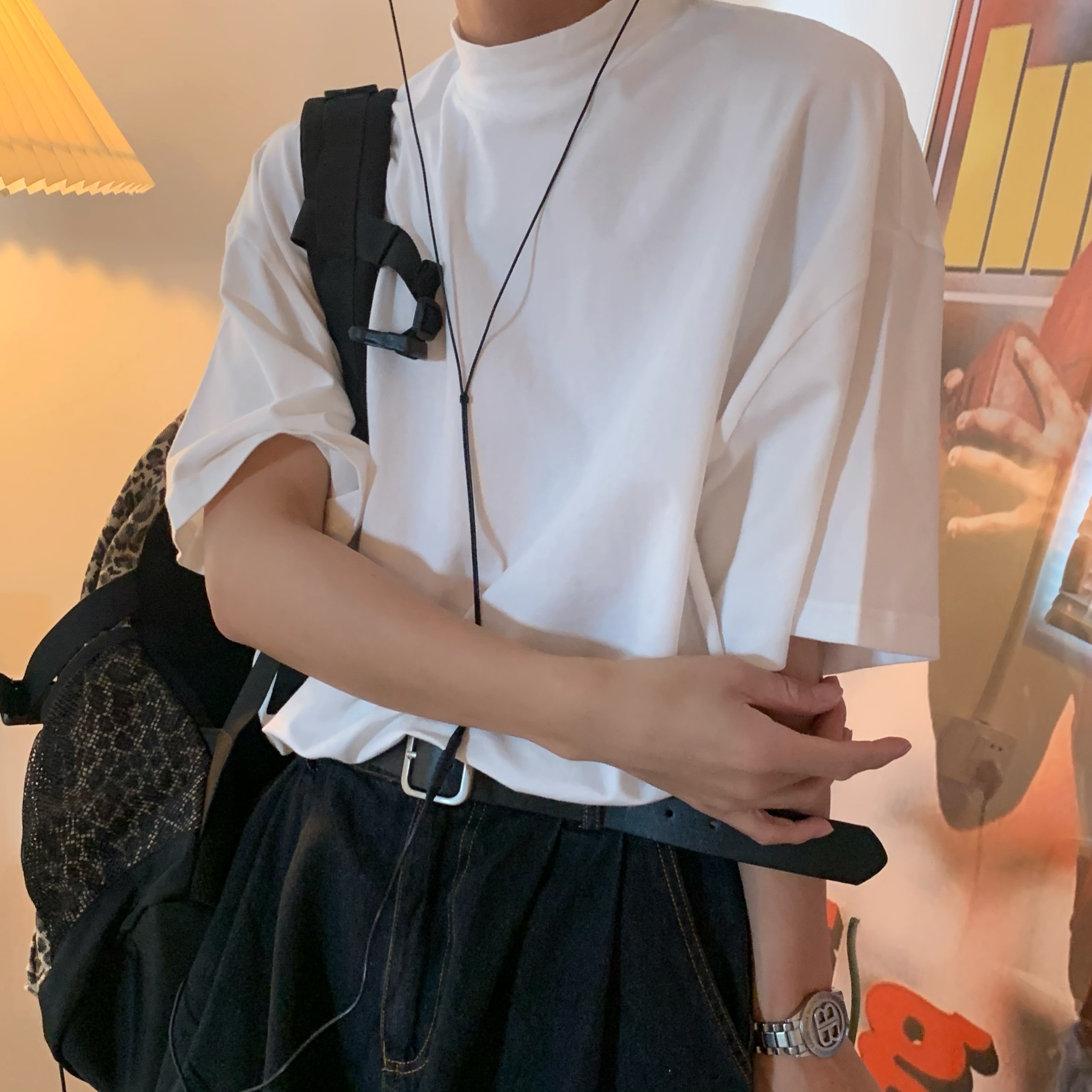 Korean Style Small High Neck Solid Color T-Shirt - Trendy Summer Layering Short Sleeve Tee for a Minimalist Look