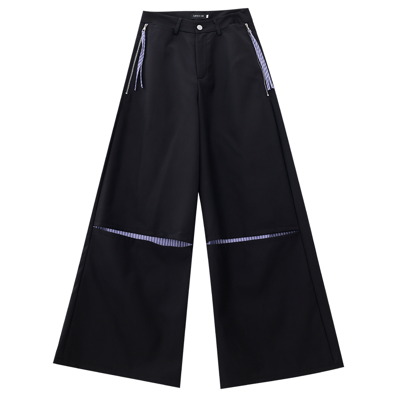 Korean Style Split Design Spliced Fake Two-Piece Casual Wide-Leg Pants for Women - Sea Salt Iced Tea Color, Loose Fit