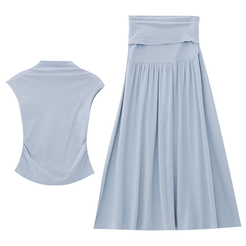 Korean Style Summer Peach Sleeveless Top & Waist-Cinching Bodycon Skirt Two-Piece Set for Women - Trendy Y2K Fashion