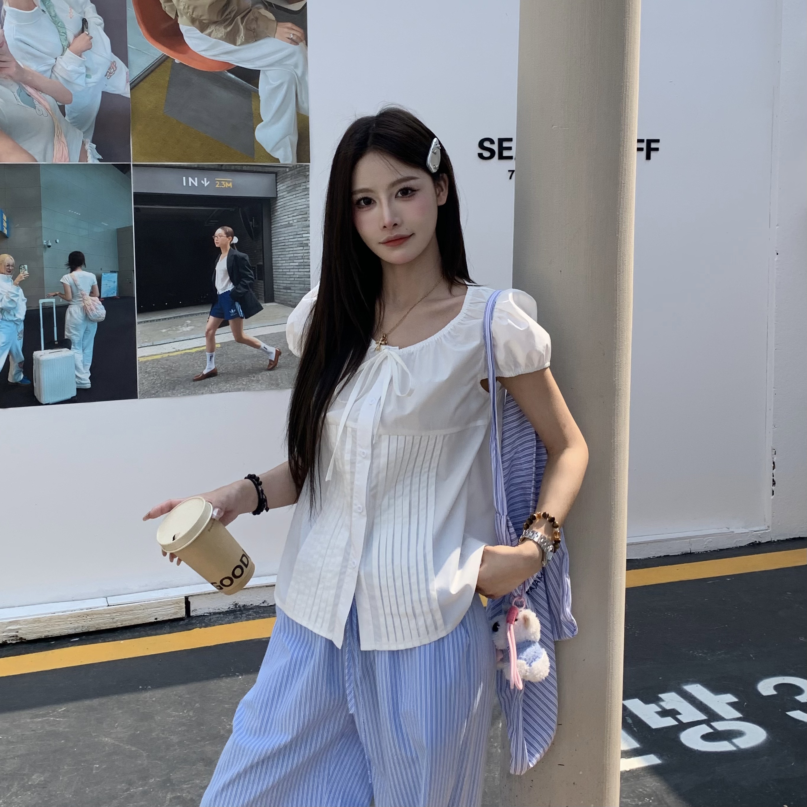 Korean Style Sweet Puff Sleeve Shirt for Women - Summer Slim Fit Versatile Short Sleeve Top, Perfect for Y2K and Casual Wear