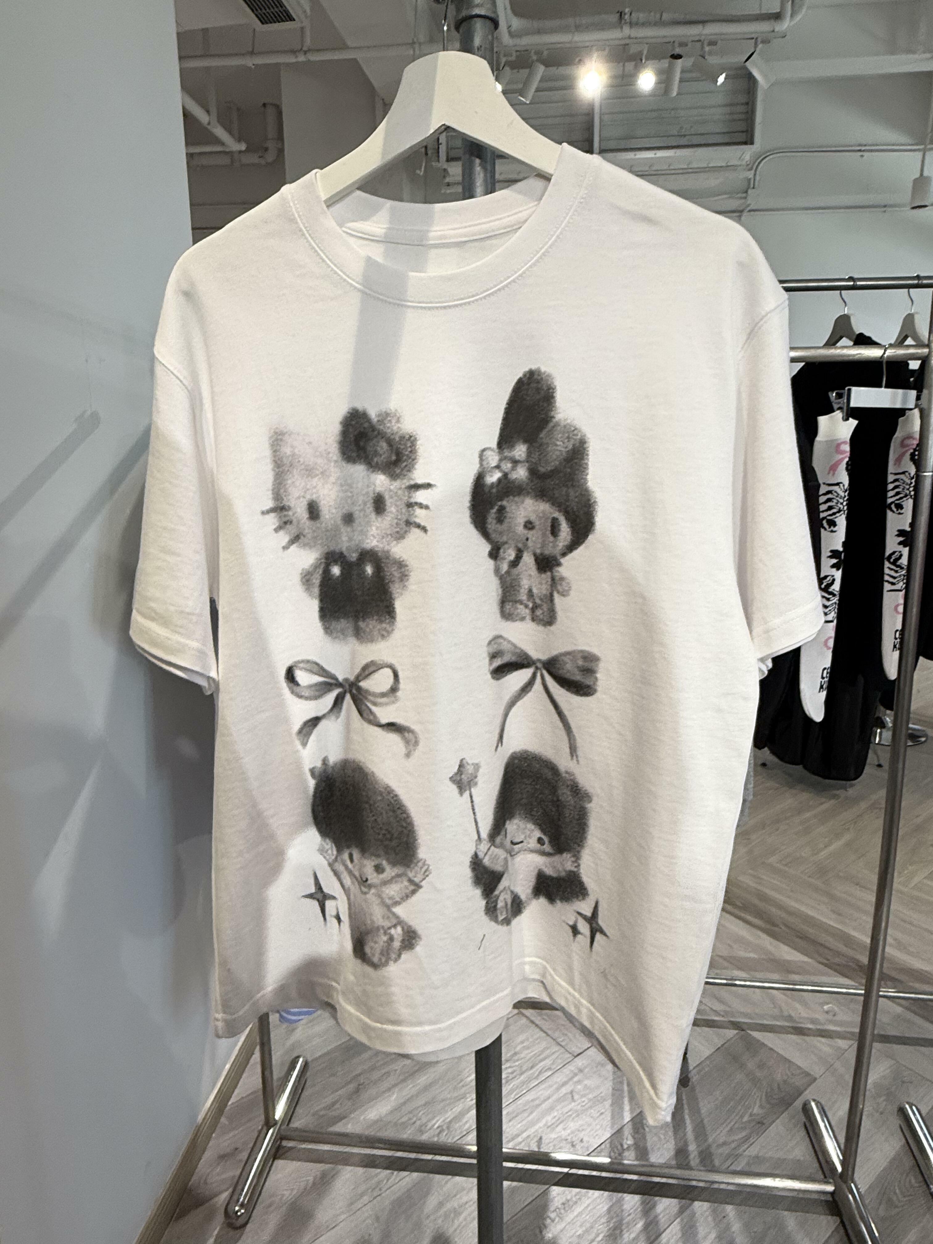 Korean Style Youthful Kitty Cartoon Print Casual Loose Fit Pure Cotton Short-Sleeve T-Shirt Top