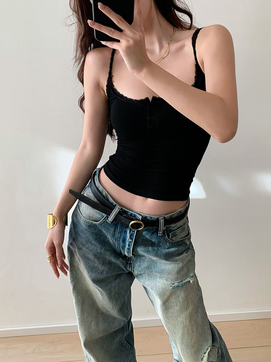 Lace Camisole Top for Women - American Hot Girl Style, Summer Outerwear, Sexy Base Layer, Y2K Fashion