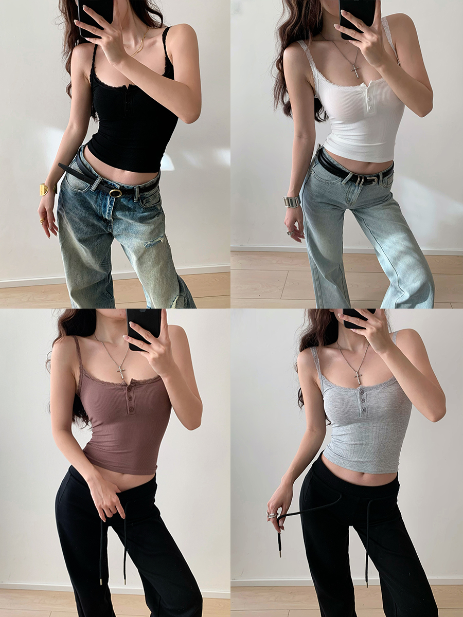 Lace Camisole Top for Women - American Hot Girl Style, Summer Outerwear, Sexy Base Layer, Y2K Fashion