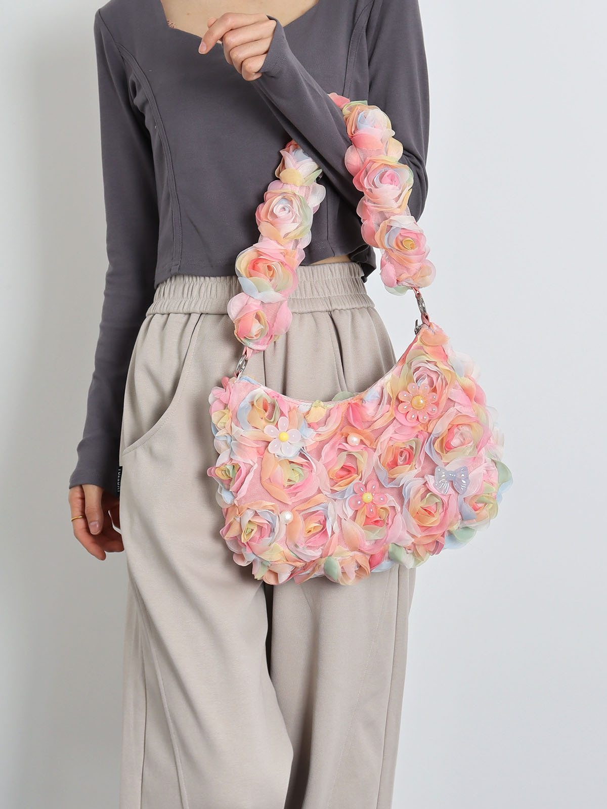 Lace Flower Underarm Bag - Pink Fairy Romantic Crossbody Bag for Spring/Summer, Sweet Girl Aesthetic, Niche Design