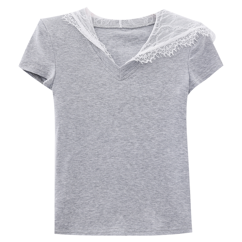Lace Splicing Hooded T-shirt for Women - Spring/Summer Slim Fit Short Sleeve Top, Angel Print, 90s Inspired Fashion