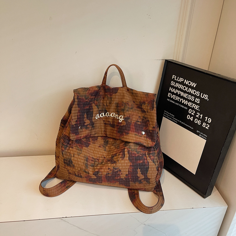 Large-Capacity Camouflage Nylon Backpack with Forest Design, Gradient Drawstring Bag, Trendy High-End Shoulder Bag 2025