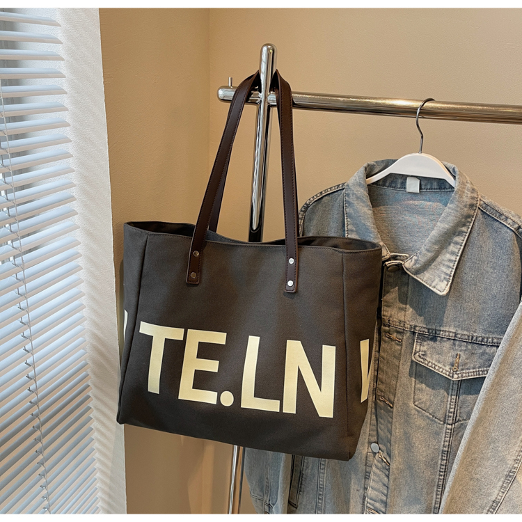 Large Capacity Canvas Tote Bag for Women - 2025 New Style Letter Print Shoulder Bag for Class, Commuting, and Travel