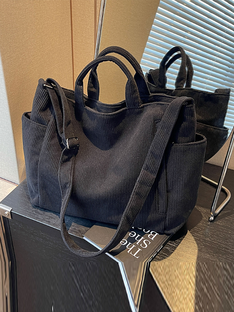 Large Capacity Corduroy Tote Bag for Women - 2025 Spring/Summer Style | Versatile Shoulder & Crossbody Bag for Class and Commuting
