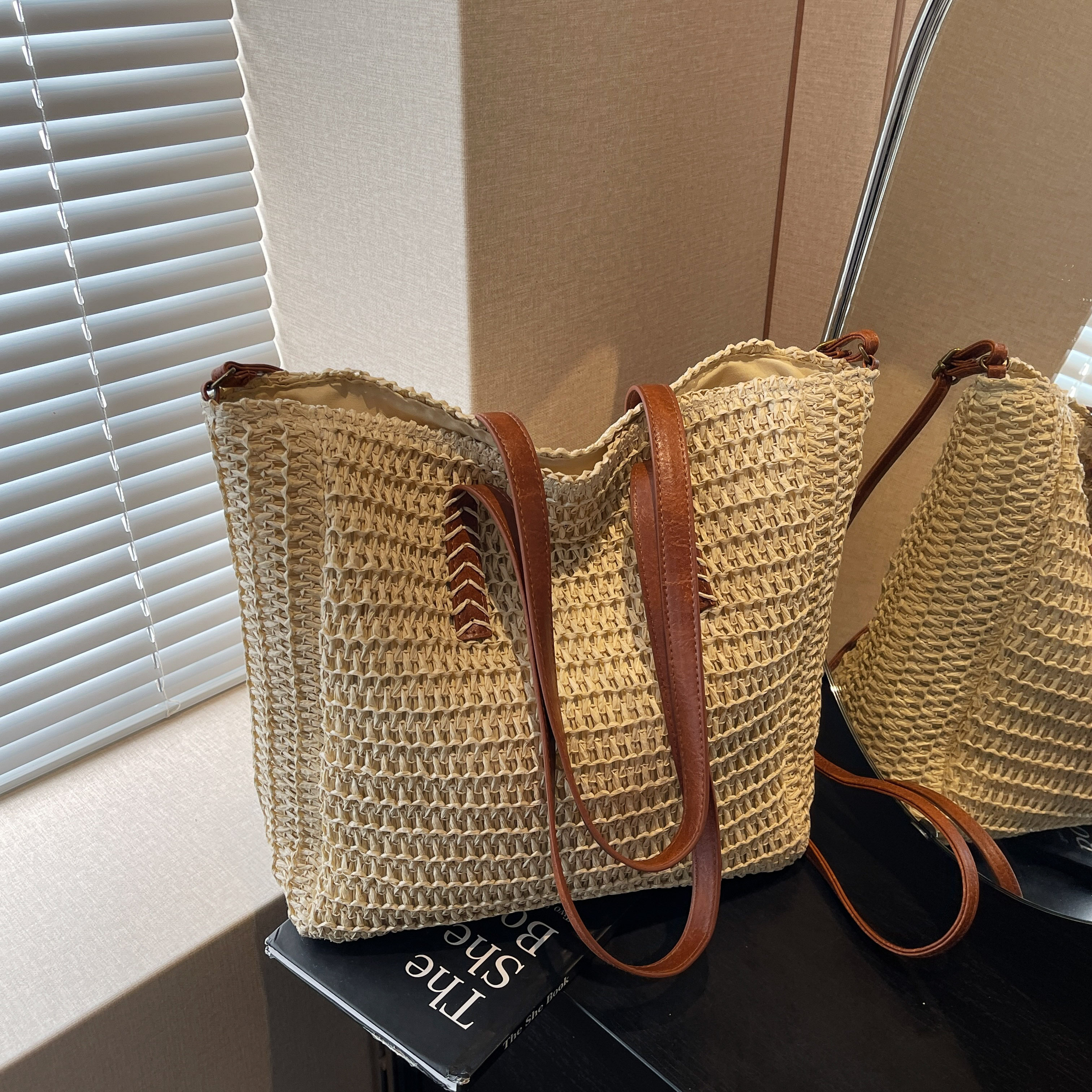 Large Capacity Straw Woven Tote Bag for Women - 2025 Commuter Shoulder Crossbody Bag for Beach and Vacation